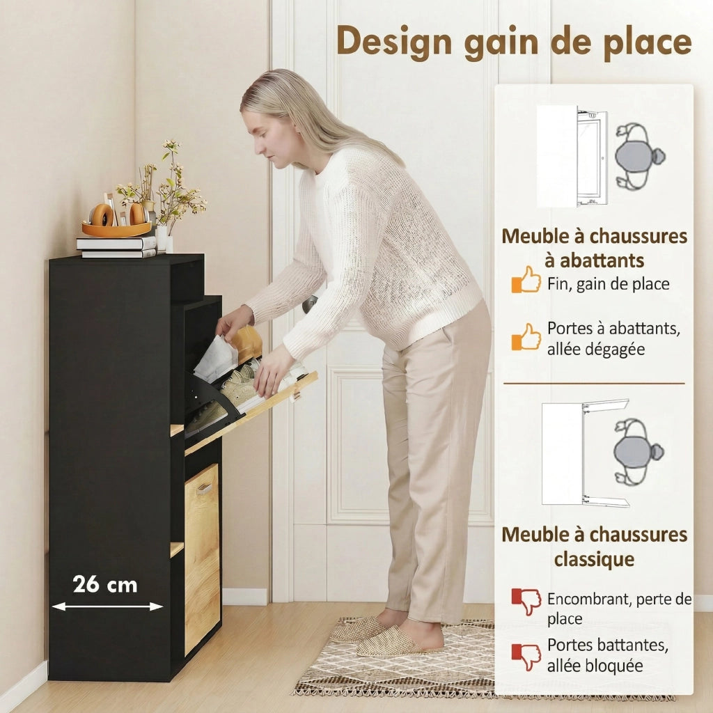 Scarpiera 8 paia con 2 cassetti e 3 scomparti aperti ¨C Minimal ¨C nero