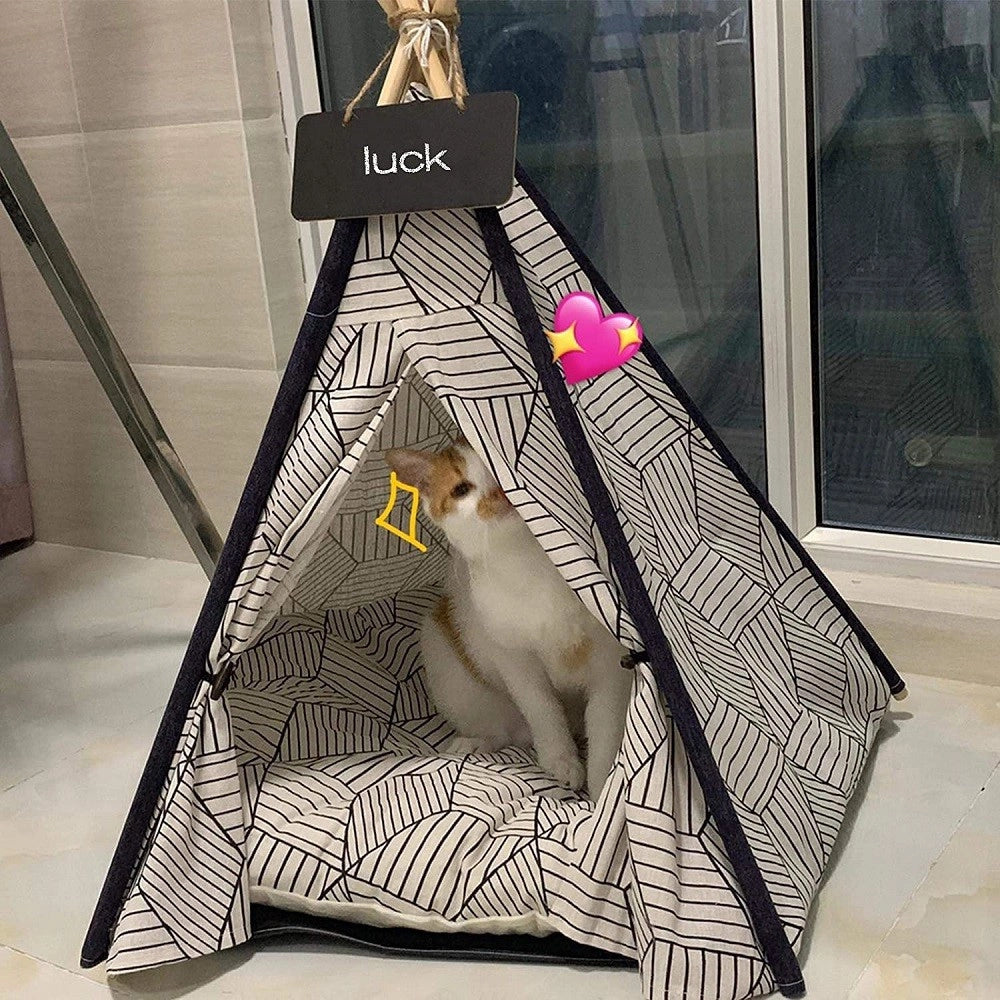 Trade Shop - Tepee Letto Cuscino Lavagna Rimovibile Lavabile Portatile Per Animali 60x60x90cm -
