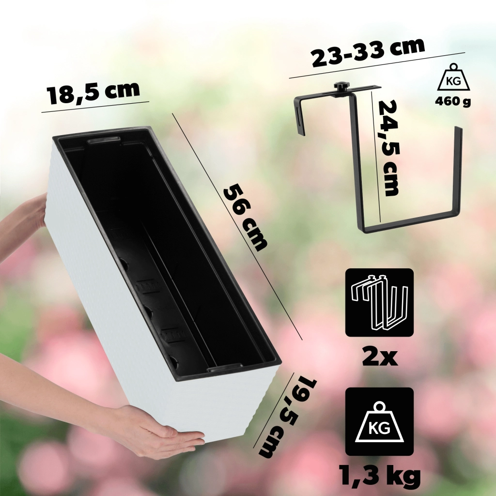 Vaso da fiori KADAX per balcone con supporto interno, 19x56 cm + manici
