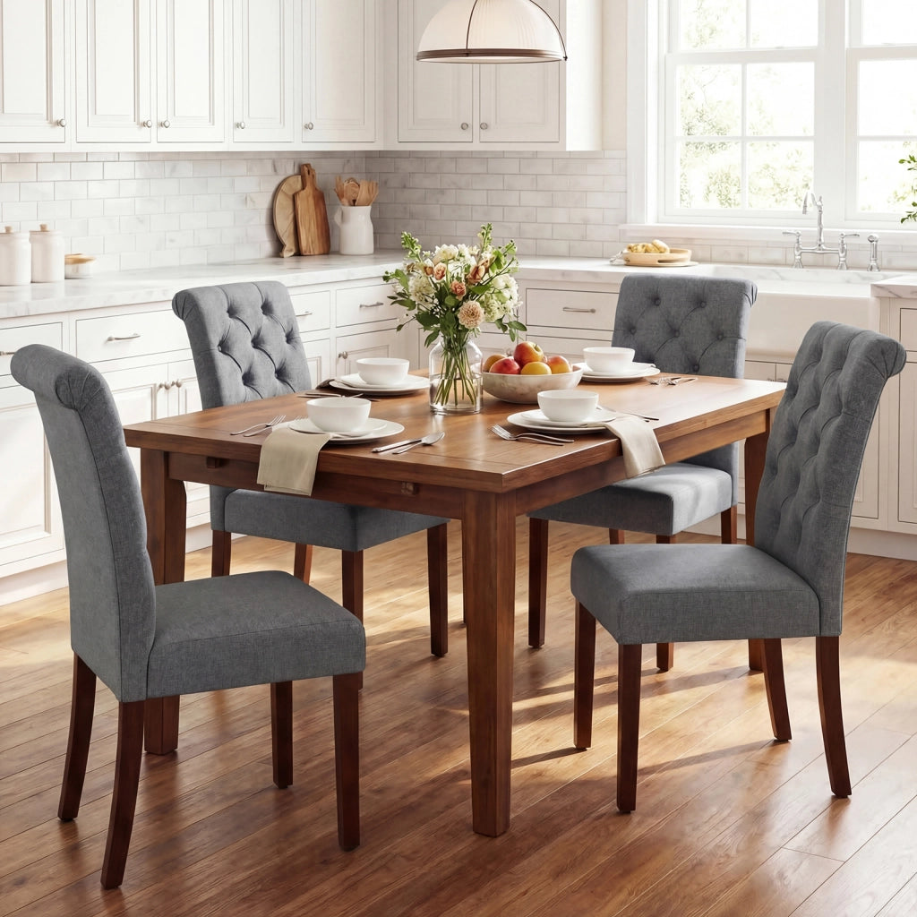 Set di 2 sedie imbottite da cucina cuscino comodo e gambe in legno, Sedia sala da pranzo con schienale alto massello Grigio