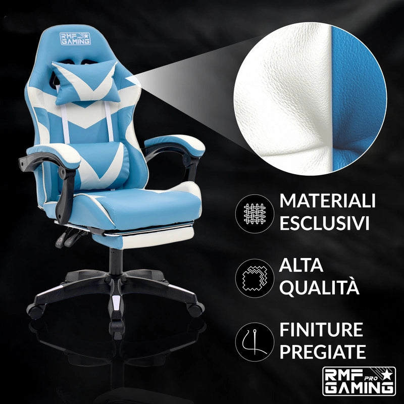 SEDIA DA GAMING COLORE AZZURRA-BIANCA