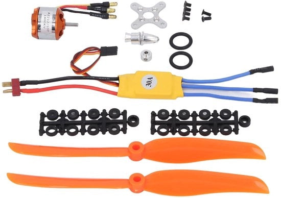 Motore RC 1400kV Senzafili - 30A Regolatore di Corrente - Set di Eliche/Alesaggio - Compatibile con Batterie Lipo 2-3S - Elevato Potere - Adatto per Quadricottere/Aerei - Kit di Motori