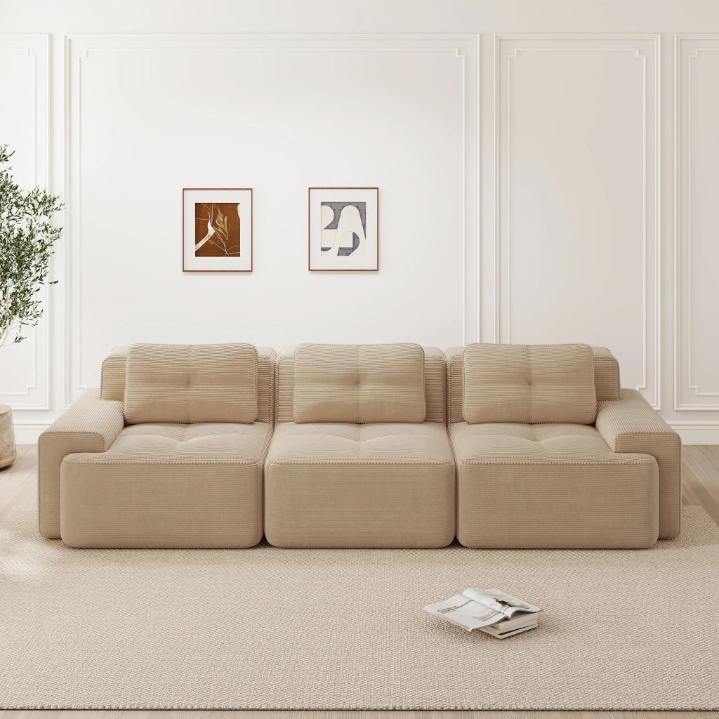 Divano Modulare Angolare 3 Posti ¨C Xylo ¨C Velluto a Coste Beige, Morbido