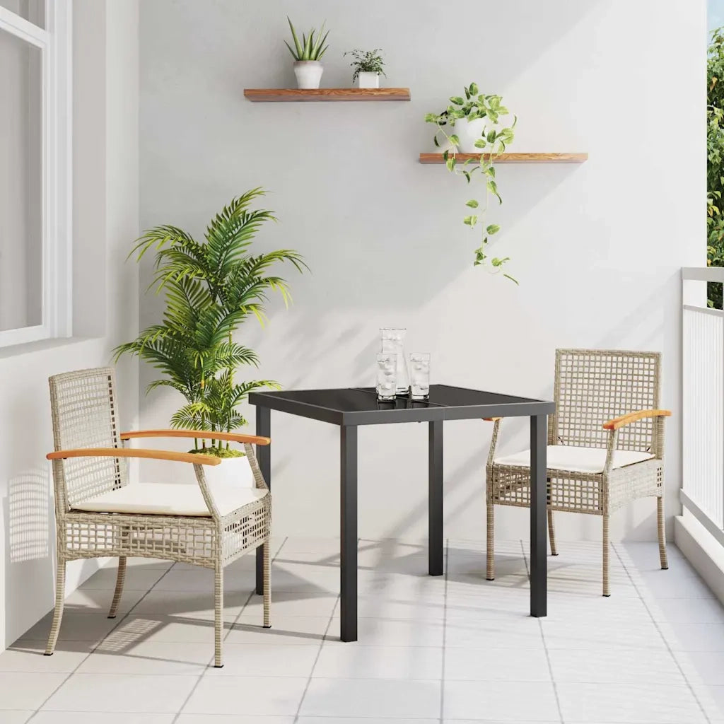 Set da Pranzo per Giardino 3 pcs Beige polyrattan