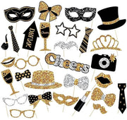 Set di accessori per fotografia 30 pezzi - Accessori di festa per matrimoni/carnival - Accessori divertenti per box fotografica - Cartone di alta qualità - Incluso bastoncini di bambù/etichette adesive