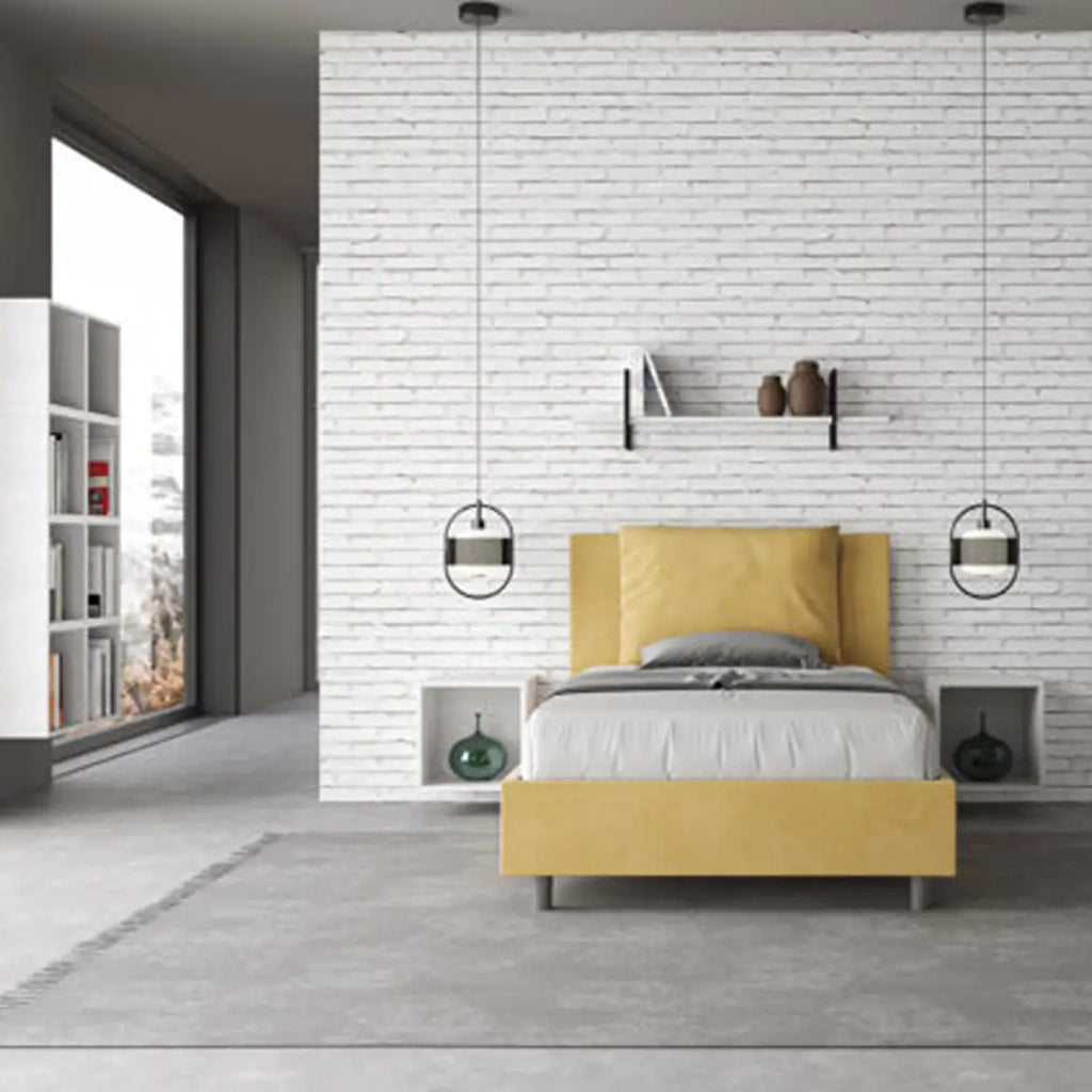 Letto una piazza e mezza senza rete imbottito 120x200 microfibra ocra Antea