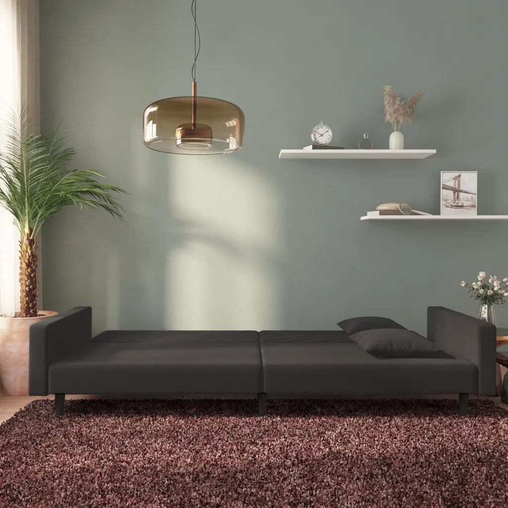 Divano Letto a 2 Posti con 2 Cuscini Nero in Velluto 375923