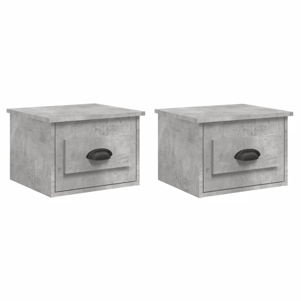 Set di 2 Comodini | Armadio da Notte | Mobiletto da notte a Parete Grigio Cemento 41,5x36x28 cm