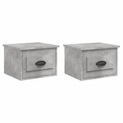 Set di 2 Comodini | Armadio da Notte | Mobiletto da notte a Parete Grigio Cemento 41,5x36x28 cm