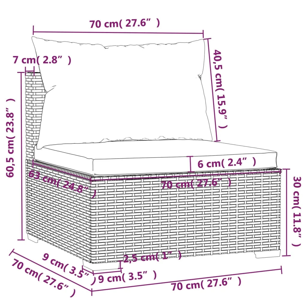 Divano a 3 Posti con Cuscini in Polyrattan Grigio 317517