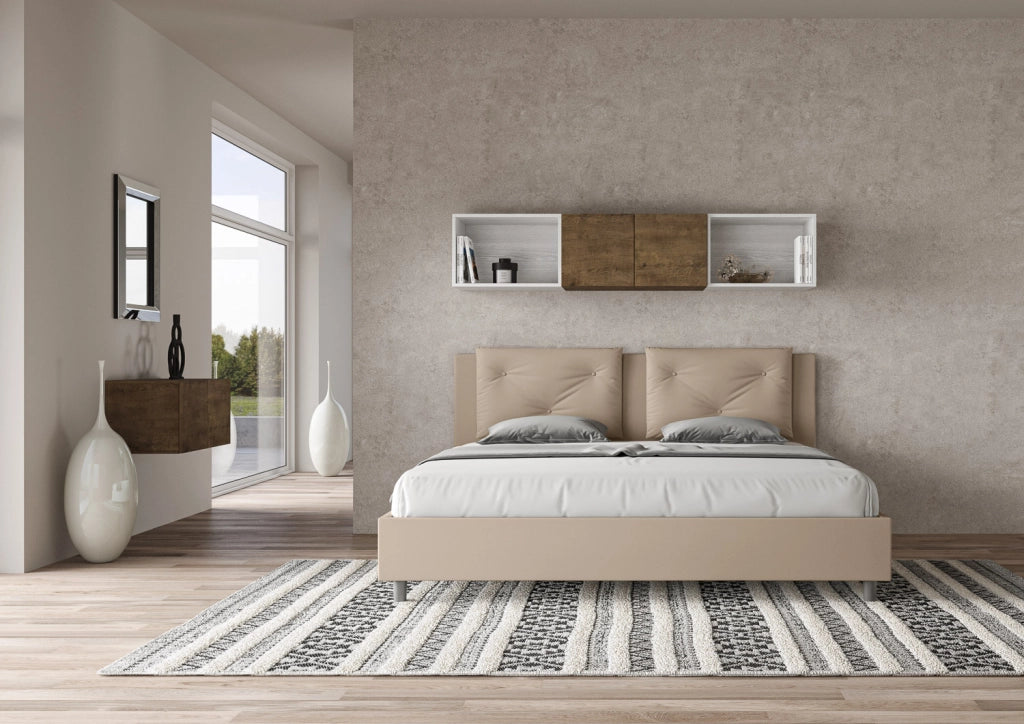 BS COM Letto con rete imbottito 180x190 similpelle tortora