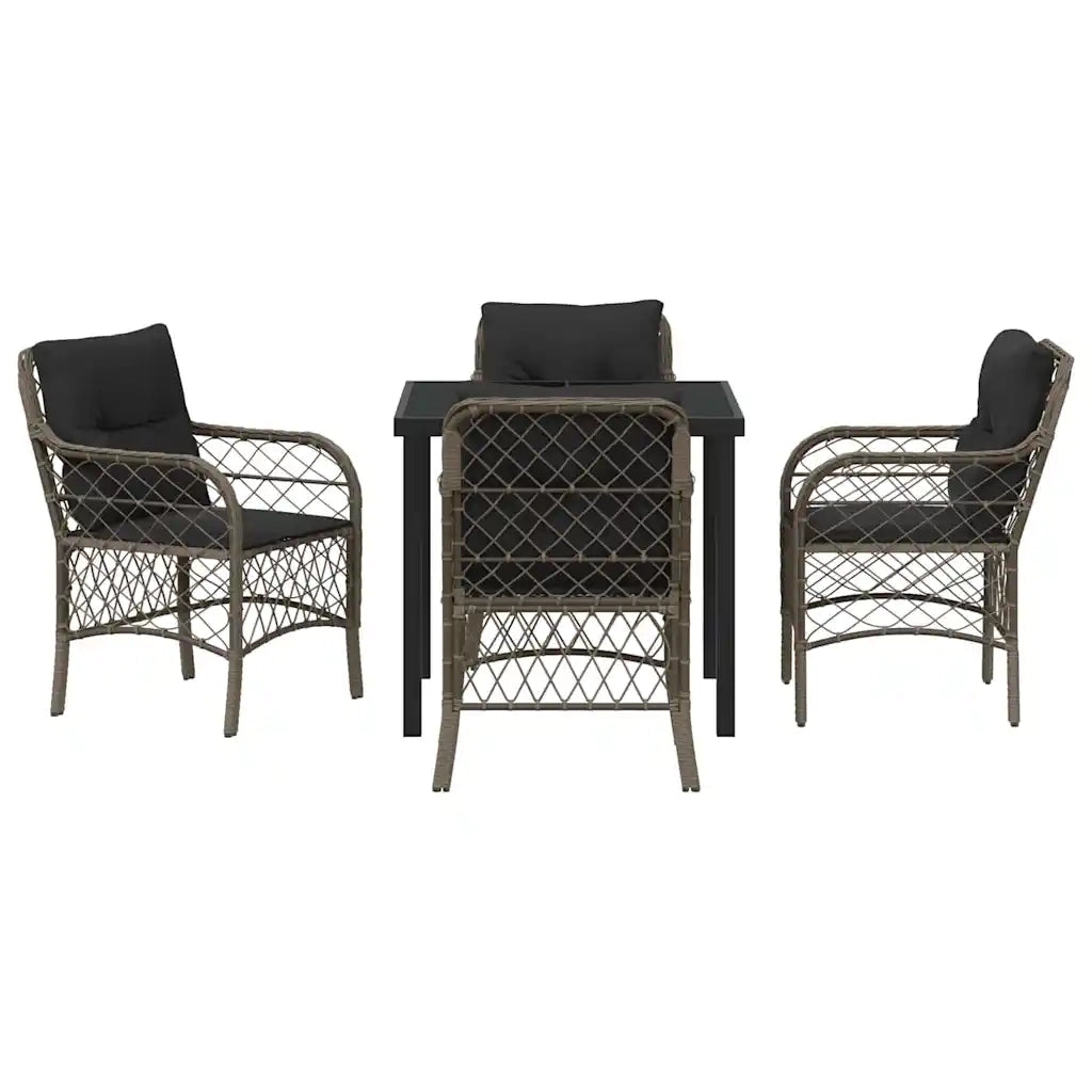 Set da Pranzo per Giardino con cuscino 5 pcs Grigio polyrattan