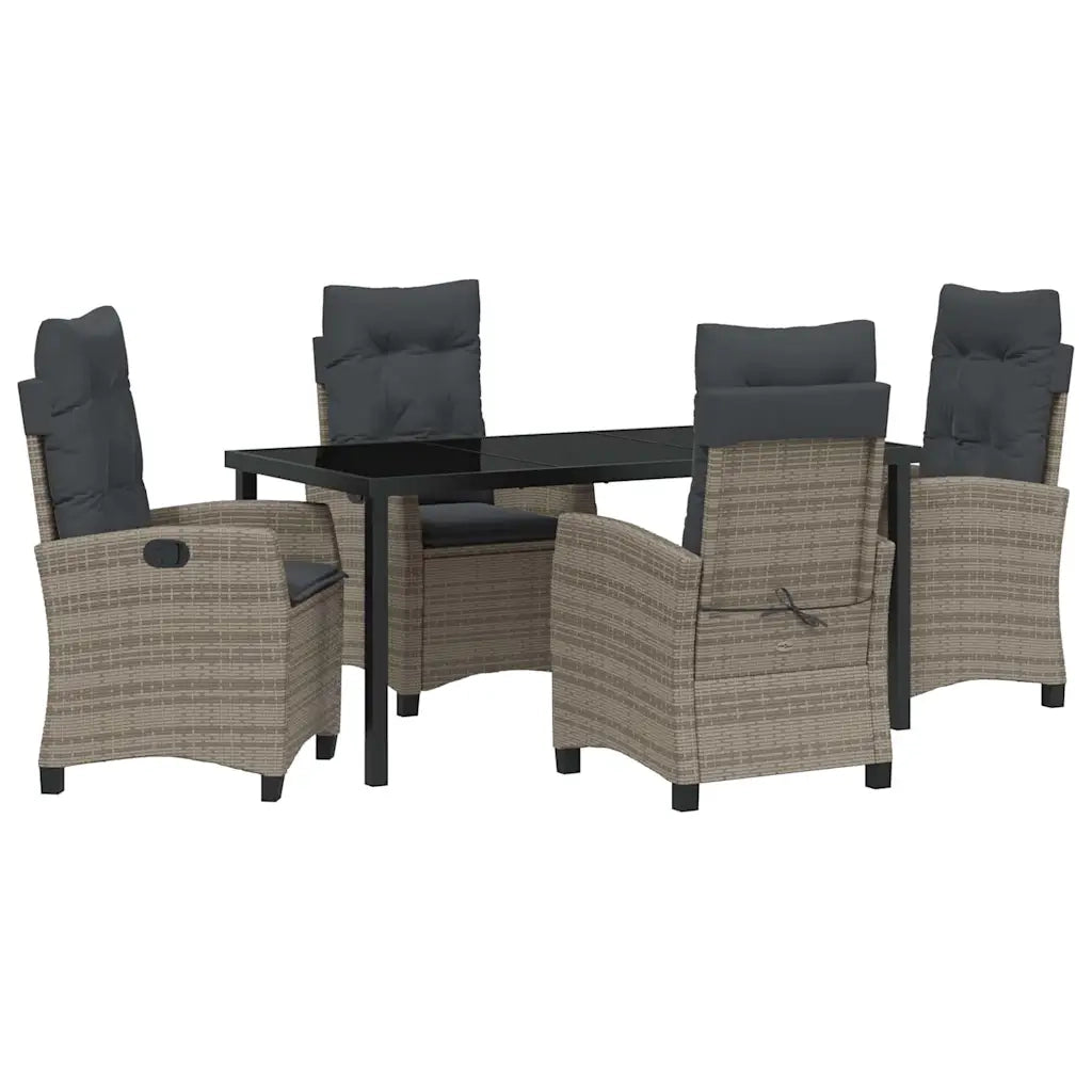 Set da Pranzo per Giardino con cuscino 5 pcs Grigio polyrattan
