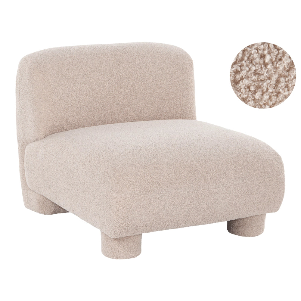 Poltrona modulare Bouclé a 1 posto, profilo ribassato senza braccioli colore beige