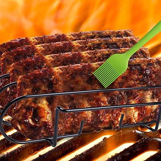 Spareribs, pezzo di carne per griglia e contenitore per spareribs, barbecue per costate di agnello grigliate, steak grigliato, spareribs grigliati, adatto per griglie a gas e griglie a carbone.