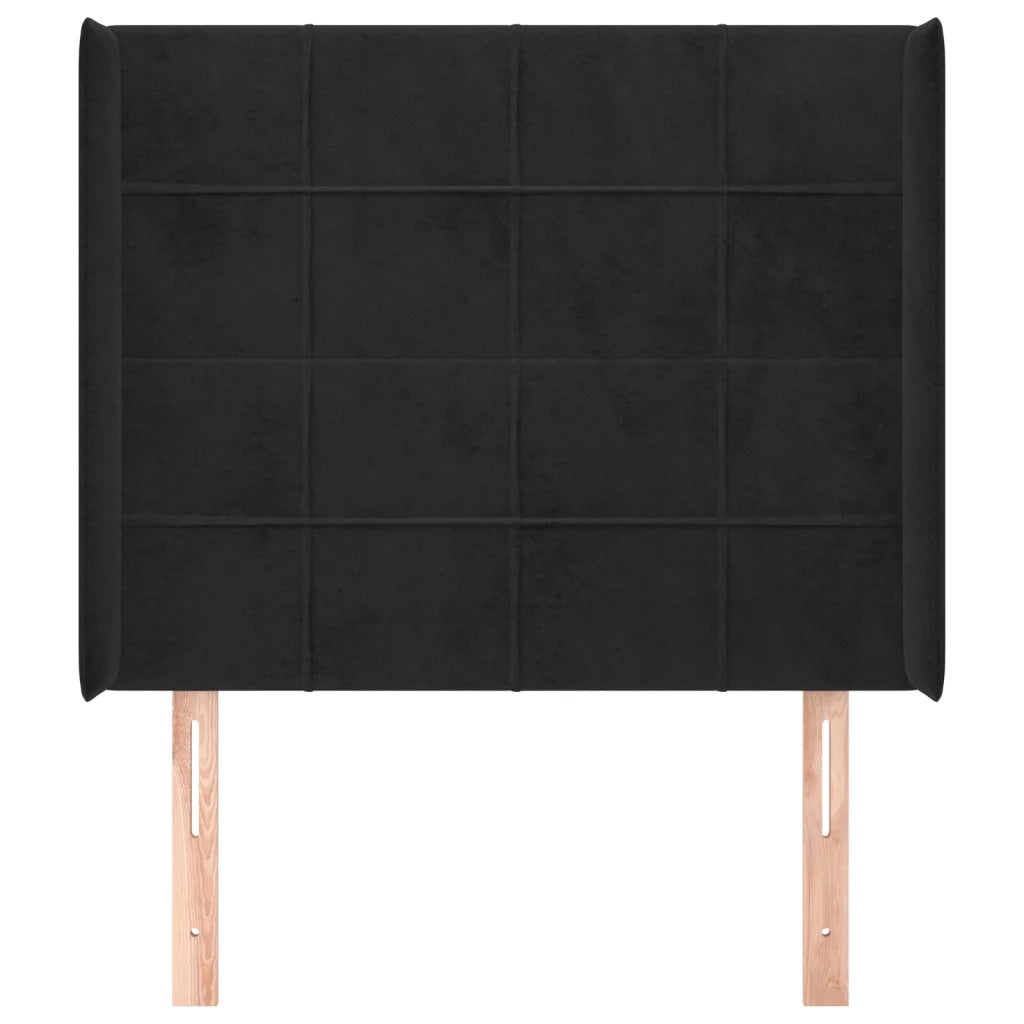 Testiera ad Orecchio Nera 83x16x118/128 cm in Velluto 3119612