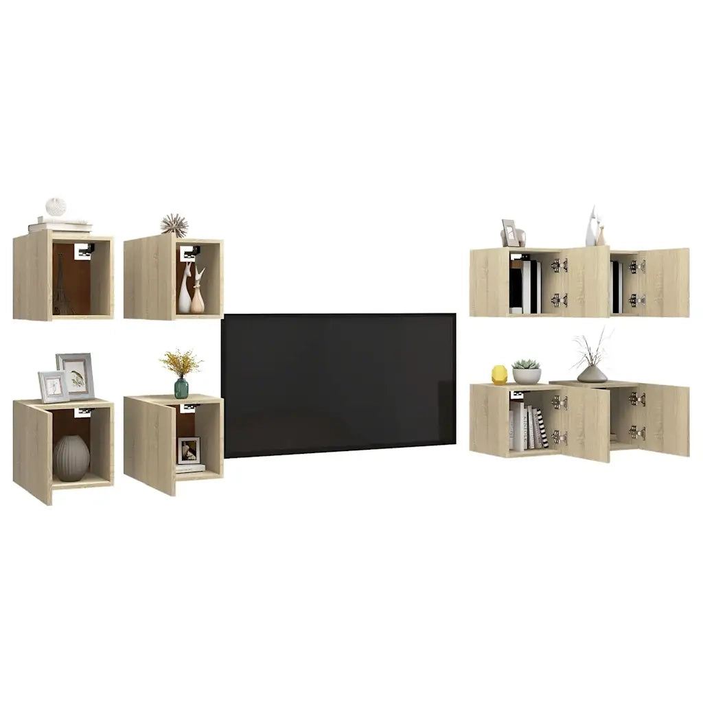 Mobili TV a Parete 8 pz Rovere Sonoma 30,5x30x30 cm 3079054