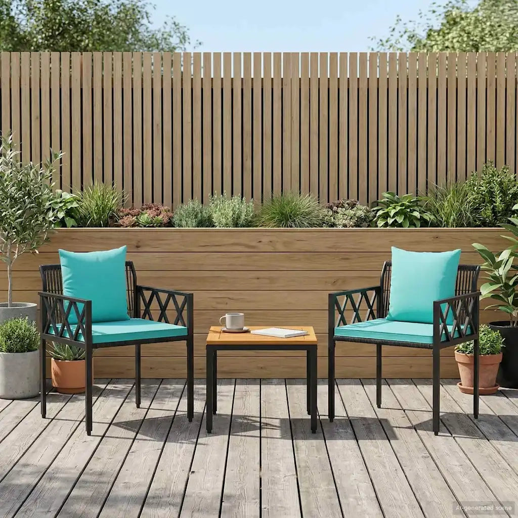 Set Mobili da Esterno 3 pcs Nero e Turchese polyrattan 42025351