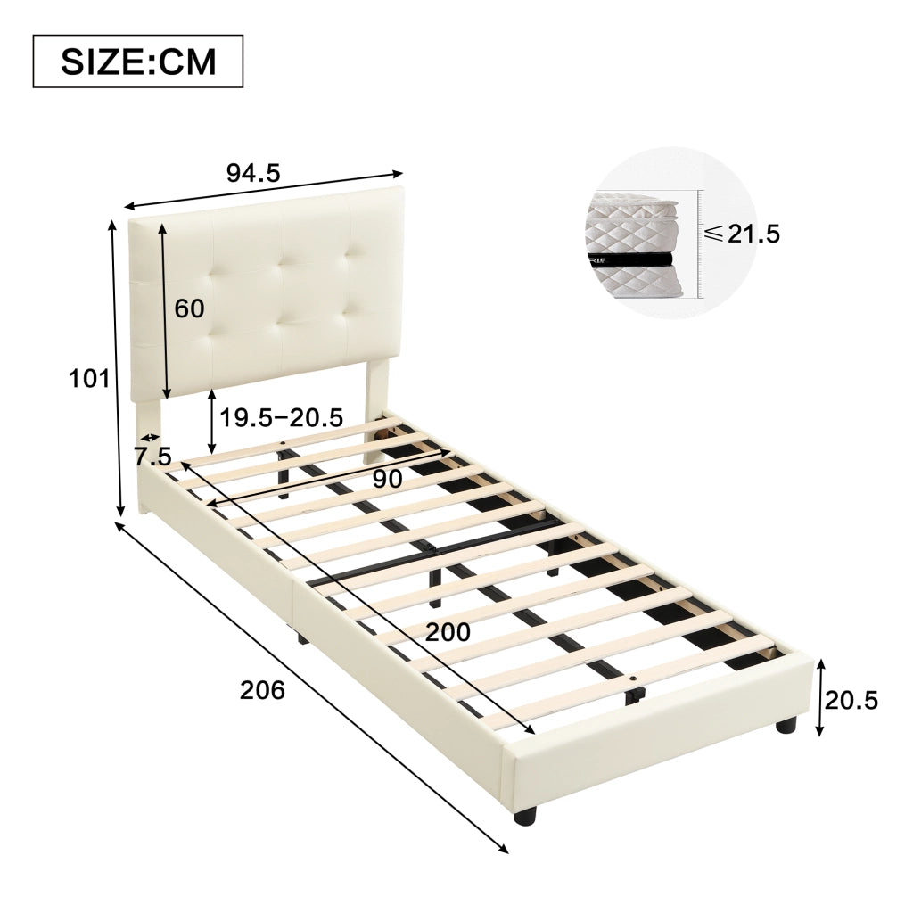 Upholstered Kids Bed;90x200 cm;biscuit-shaped headboard;soft padded edges;beige