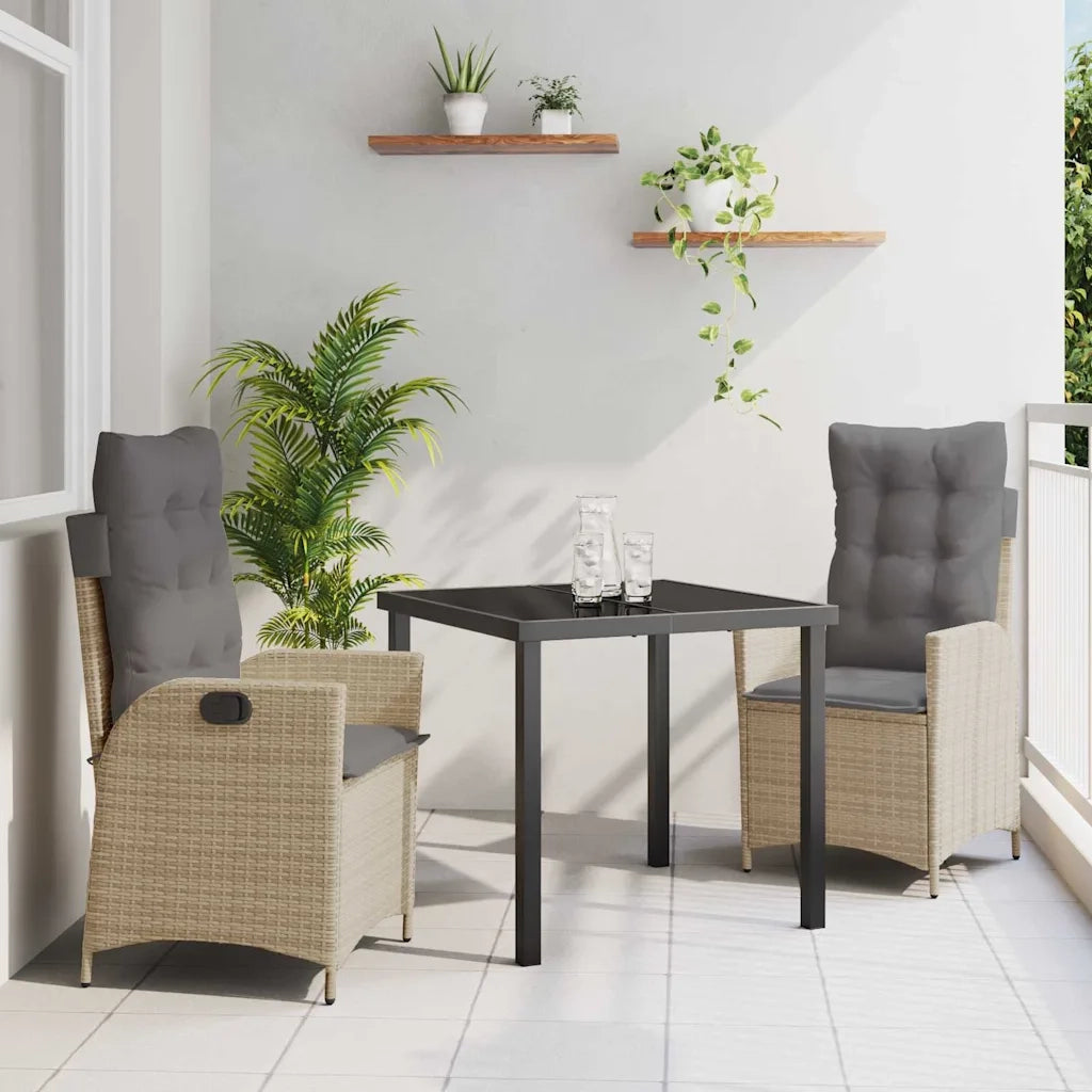 Set da Pranzo per Giardino con cuscino 3 pcs Beige polyrattan