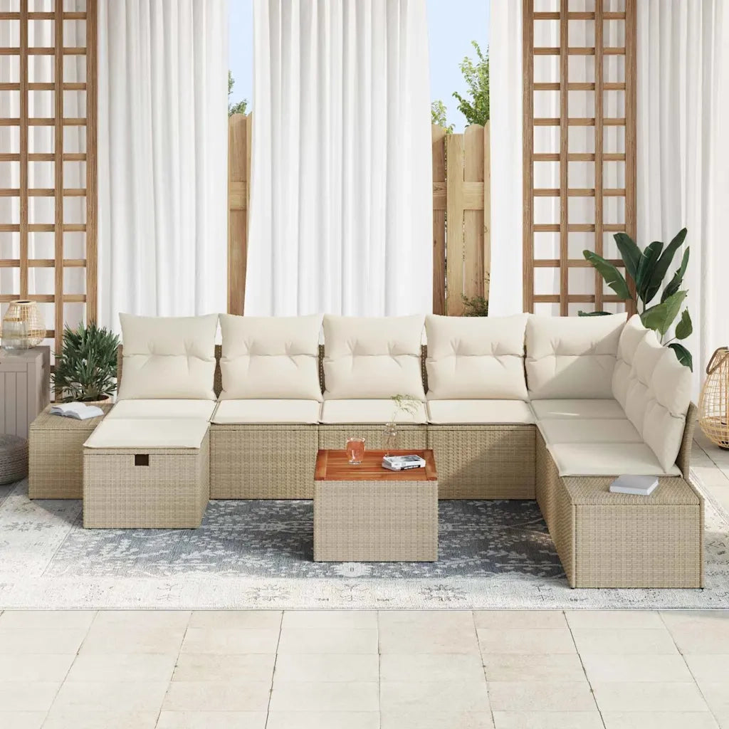 Set Divano da Giardino con cuscino 9 pcs Beige polyrattan 3359610