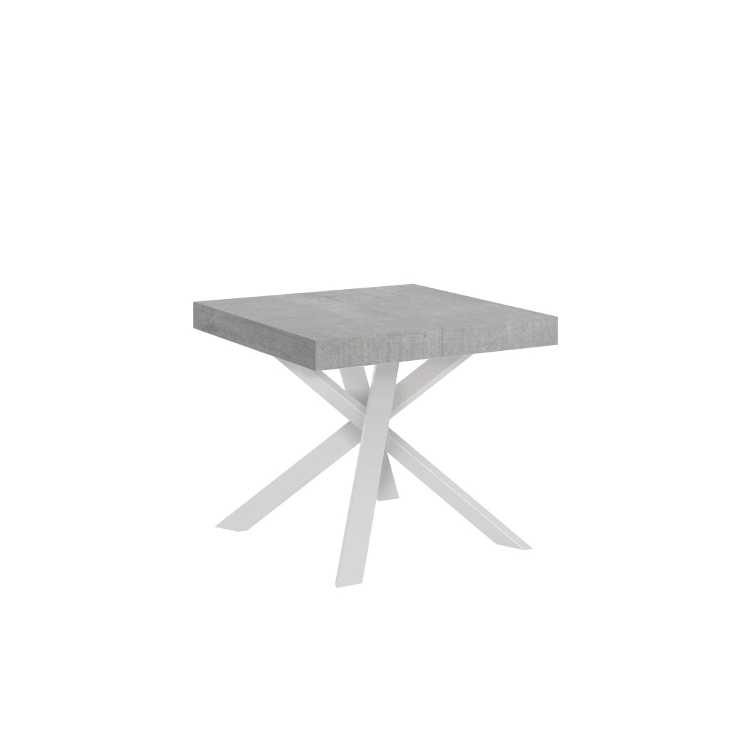 Tavolo Allungabile 90-194x90x76 cm Clerk Cemento Gambe Bianche