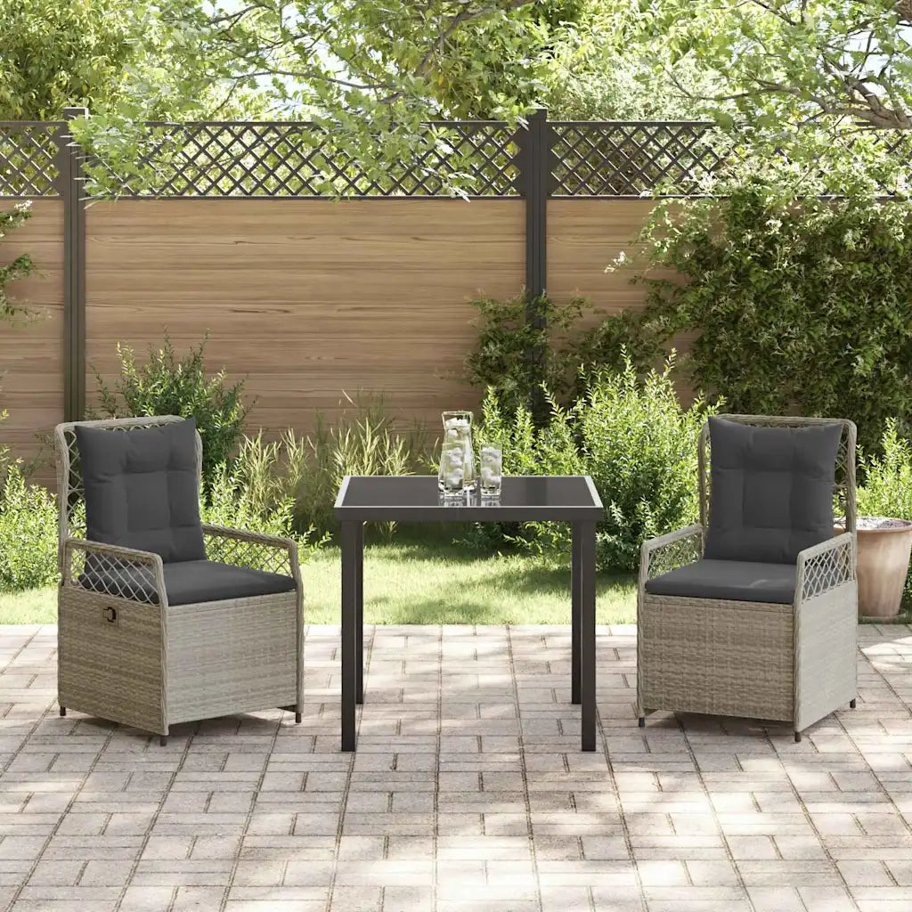 Set da Pranzo per Giardino 3 pcs Grigio chiaro polyrattan