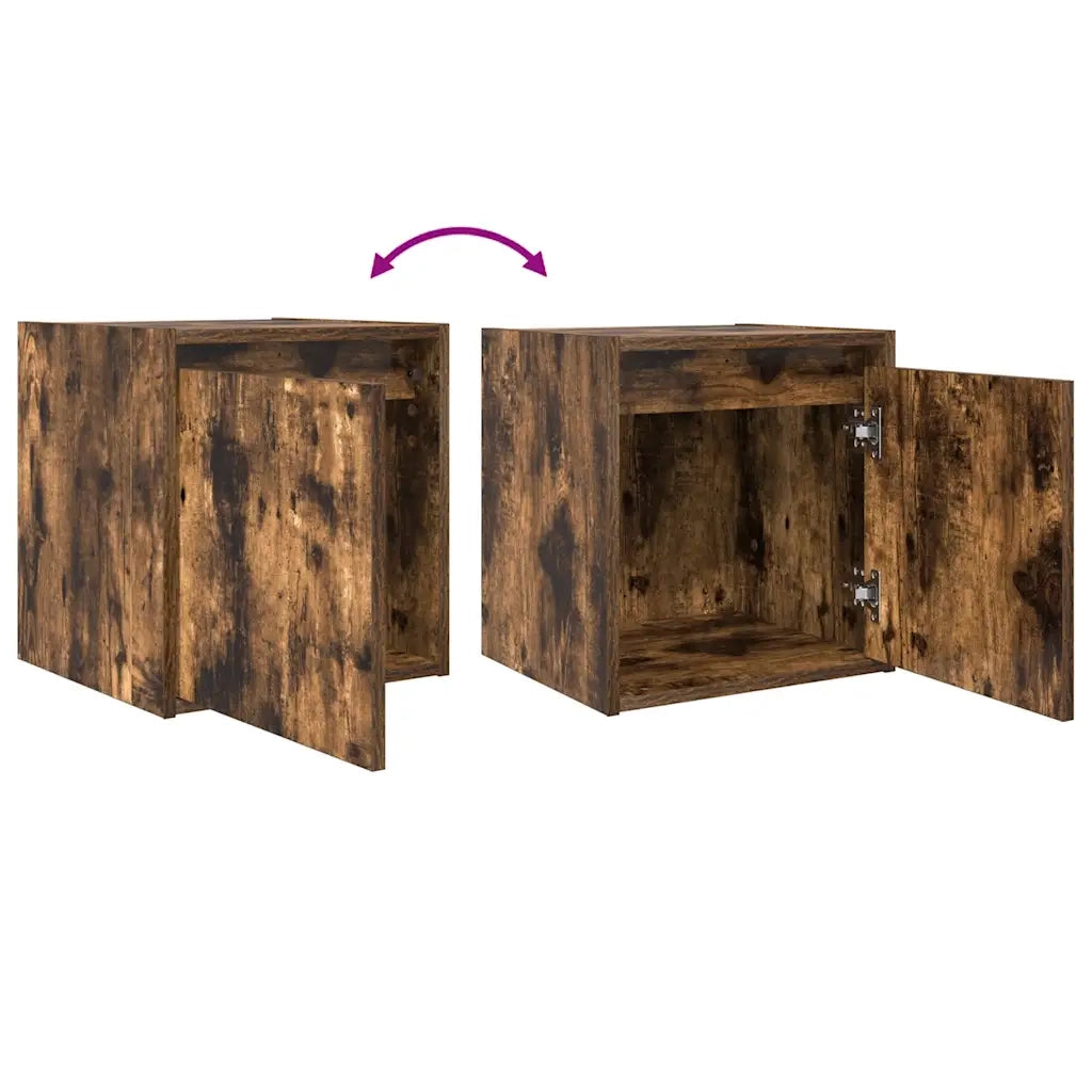 Set di 2 Comodini | Armadio da Notte | Mobiletto da notte a Muro Rovere Fumo 38x34x40 cm