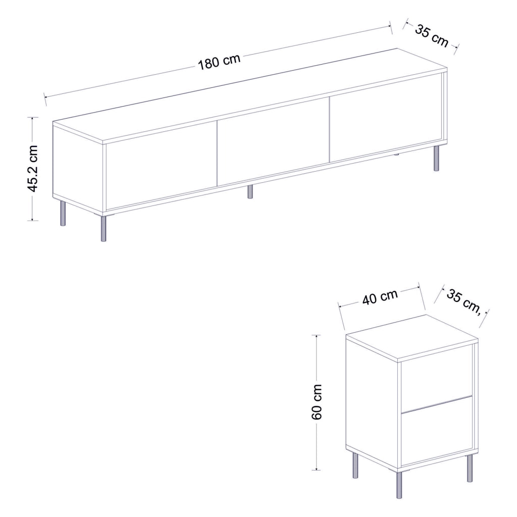 Cortin, Mobile Porta tv 2 Ripiani, 260x35x45h cm Nero Antracite