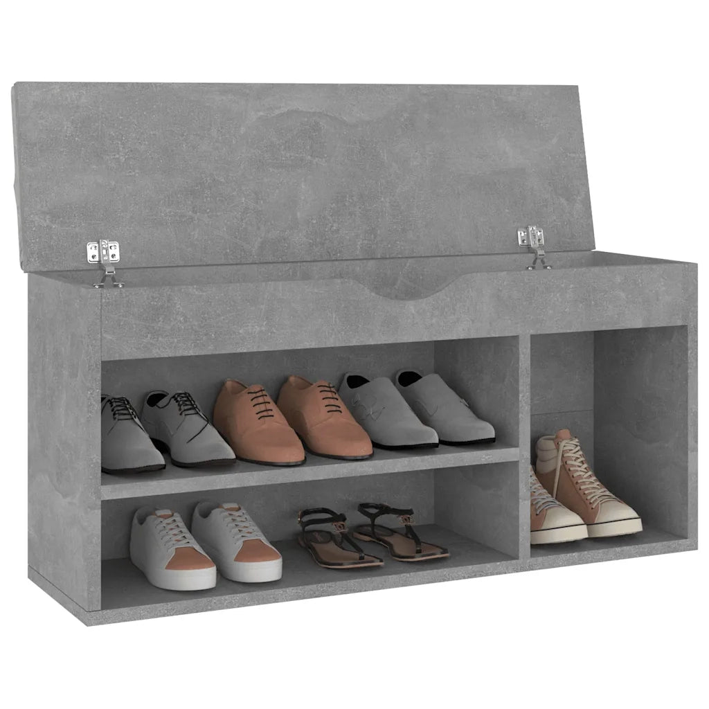 Panca-Sgabello Scarpe con Cuscino Grigio Cemento 104x30x49cm Multistrato