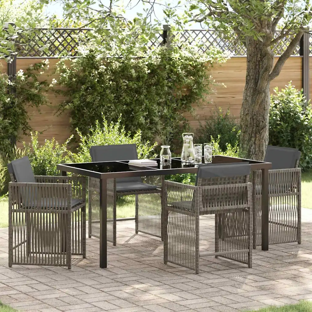 Set da Pranzo per Giardino 5 pcs Grigio polyrattan