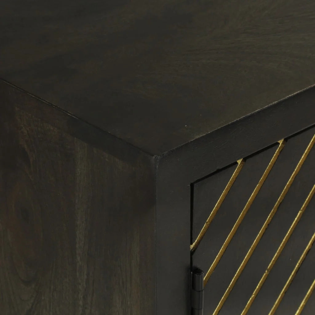 Buffet credenza cassettiera mobiletto mobile contenitore organizer per cucina soggiorno salotto con 2 ante e finitura oro 55 x 30 x 75 cm legno di mango nero 02_0029731
