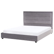 Letto matrimoniale in velluto grigio scuro 160 x 200 cm con testiera imbottita stile moderno