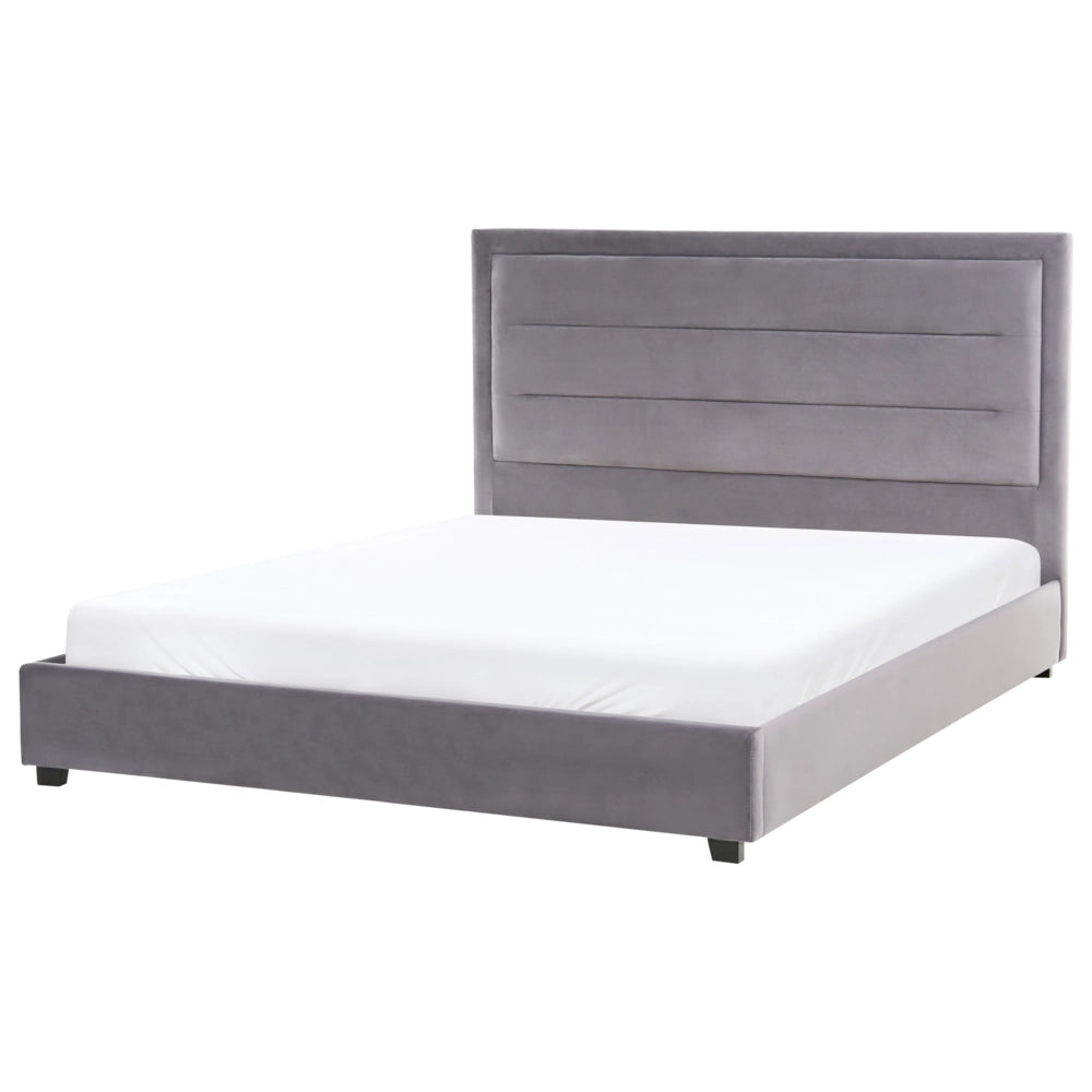 Letto matrimoniale in velluto grigio scuro 160 x 200 cm con testiera imbottita stile moderno