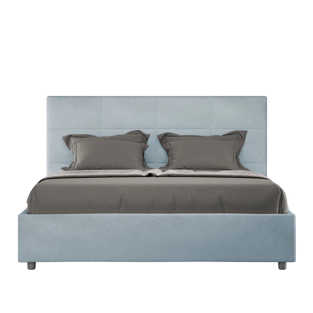 ityhome Letto matrimoniale king size con rete imbottito 170x190 microfibra azzurro Mika