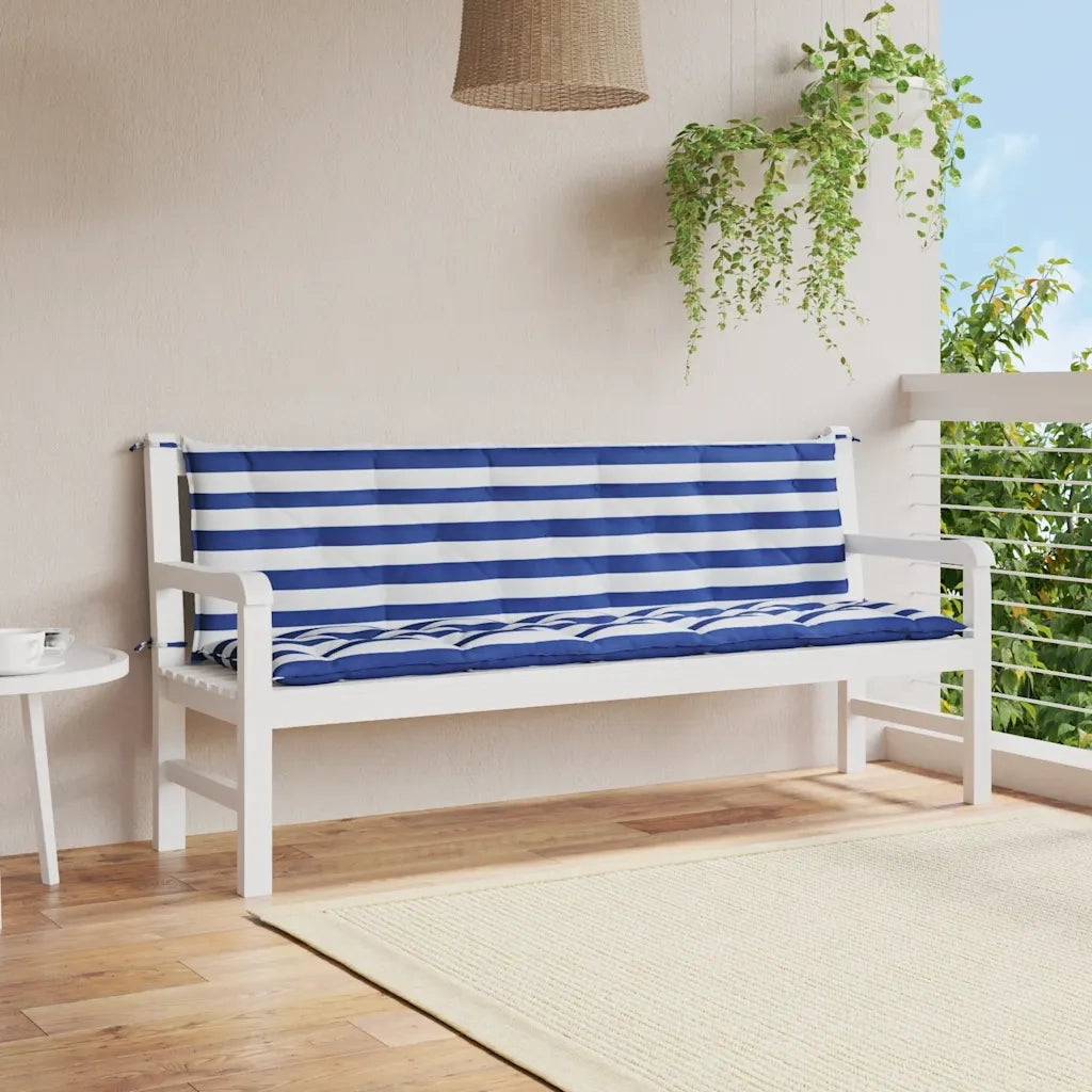 Cuscini per Panca 2 pz-Set di 2 Cuscini per panchina Strisce Blu e Bianche in Tessuto Oxford