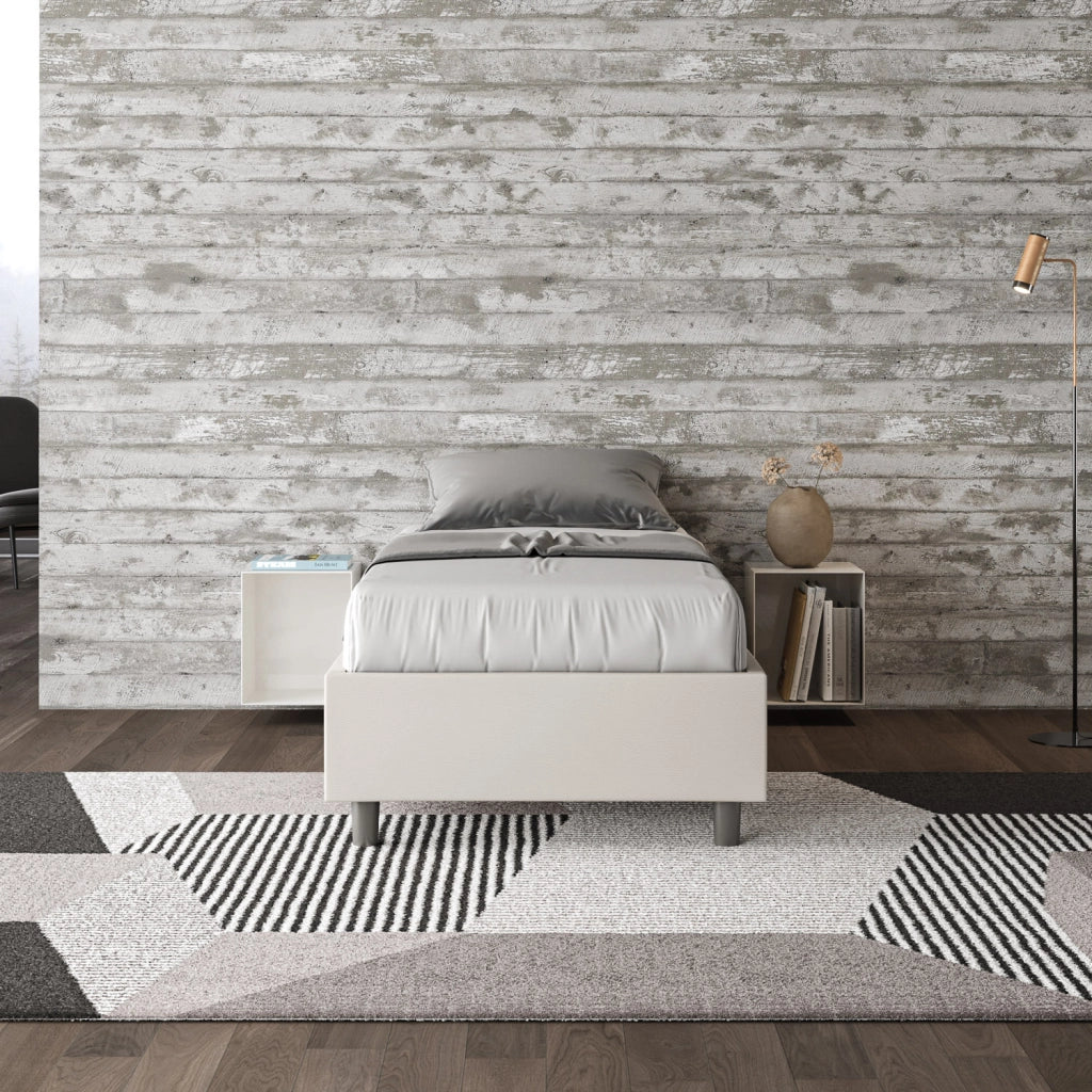 BS COM Letto singolo contenitore imbottito 80x210 similpelle bianco