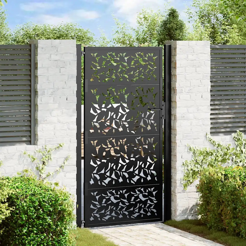 Cancello da giardino nero 100x175 cm in acciaio con design a foglia 4100962