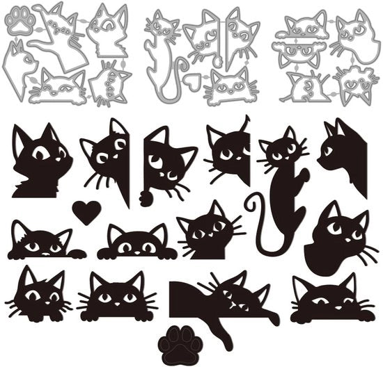 Taglierini per DIY - Disegno Gatto - 3 pezzi 123x101mm/110x95mm/104x93mm - Fogli di taglio in acciaio inossidabile