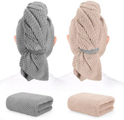 Set di 2 Coperte Capelli Microfibra - 40 x 24 Pollici Super Flessibili - Assorbenti - Veloci e Senza Pelo - Coperte Capelli per Donne con Capelli Lunghi, Densi e Ricci - Turbanti con Cintura Elastica