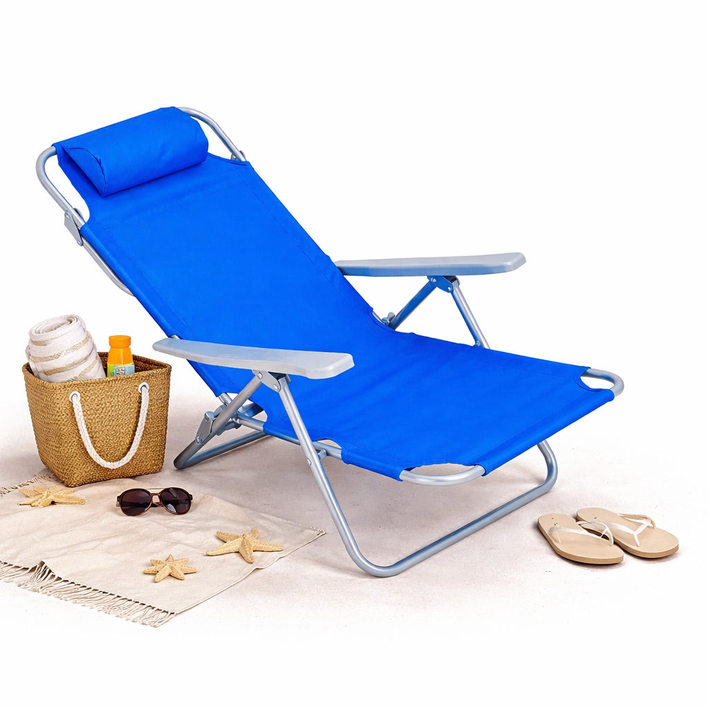 Sedia Spiaggina Prendisole Pieghevole Reclinabile 5 Posizioni Blu Mare Spaggia