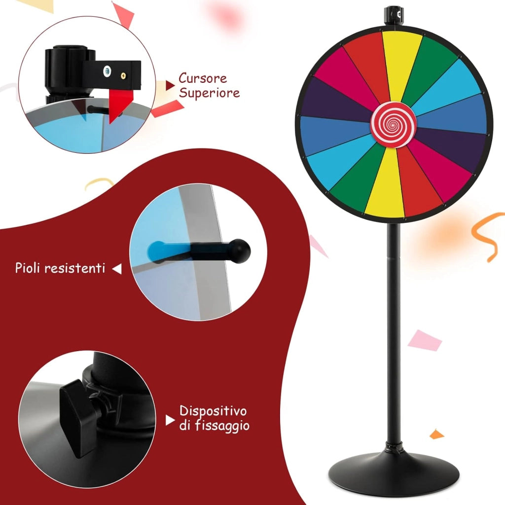 24'' Gioco Ruota Personalizzabile, 2 in 1 Ruota della Fortuna da Terra o Tavolo, Altezza Regolabile, con Pennarello Cancellabile e Cancellino, Ruota Fortuna per Fiera Carnevale Feste