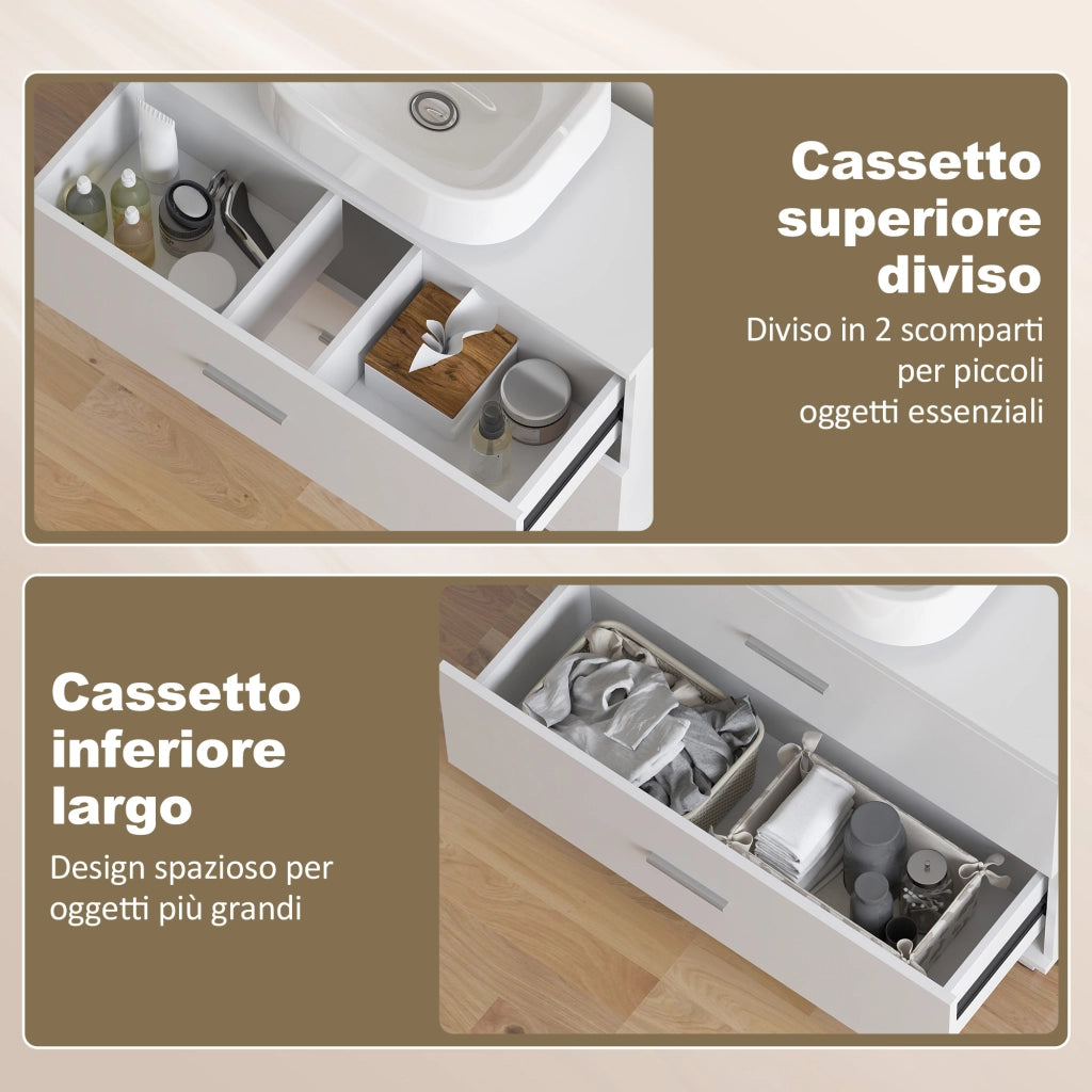 Mobile Sottolavabo con 2 Cassetti e Divisori ¨C Minimal ¨C Bianco 80x30x60 cm