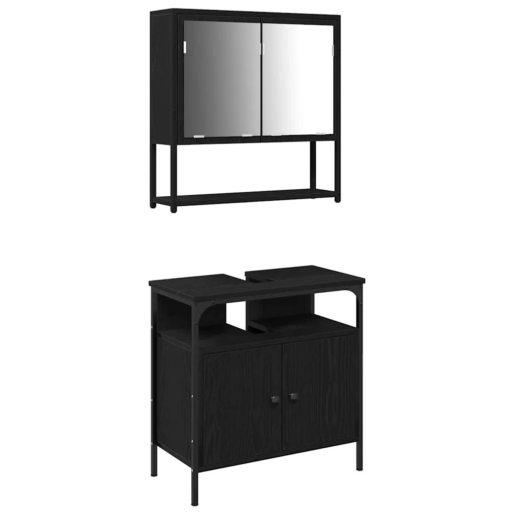 Set di mobili per il bagno 2 pcs Nero Legno multistrato 3334321