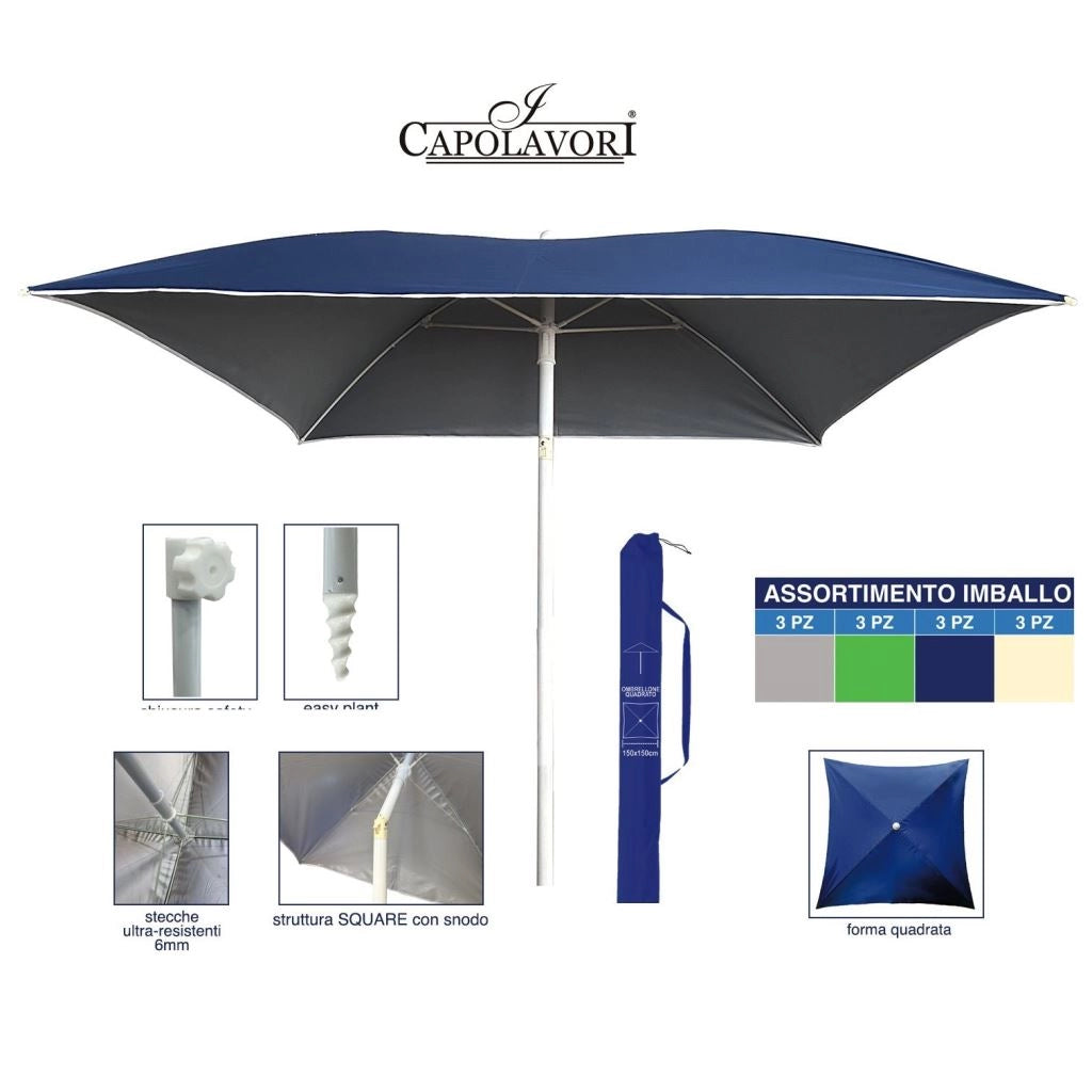 Ombrellone Spiaggia Mare Quadrato Oxford Duplex 150 x 150 cm Vari Colori