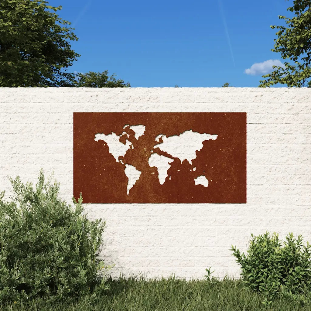 Decorazione Muro Giardino 105x55 cm Mappa Mondo Acciaio Corten CFW4160924