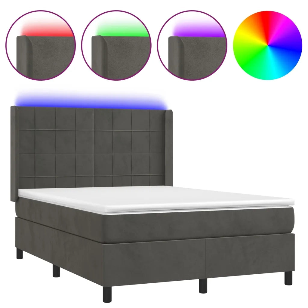 Letto a Molle con Materasso e LED Grigio Scuro 140x200 cm 3139566