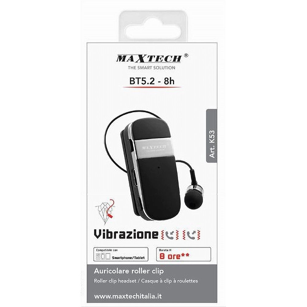 Trade Shop - Auricolare Retrattile Roller Clip Bluetooth Bt5.2 8ore Vibrazione Smartphone K53 -