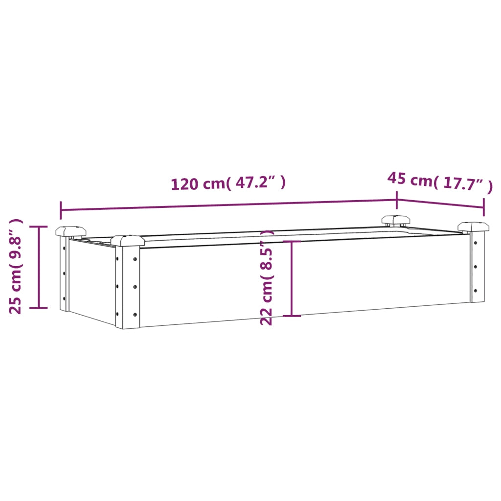 Fioriera Rialzata da Giardino-Vaso da Esterno-Fioriera Elevata Fodera 120x45x25cm Massello Abete