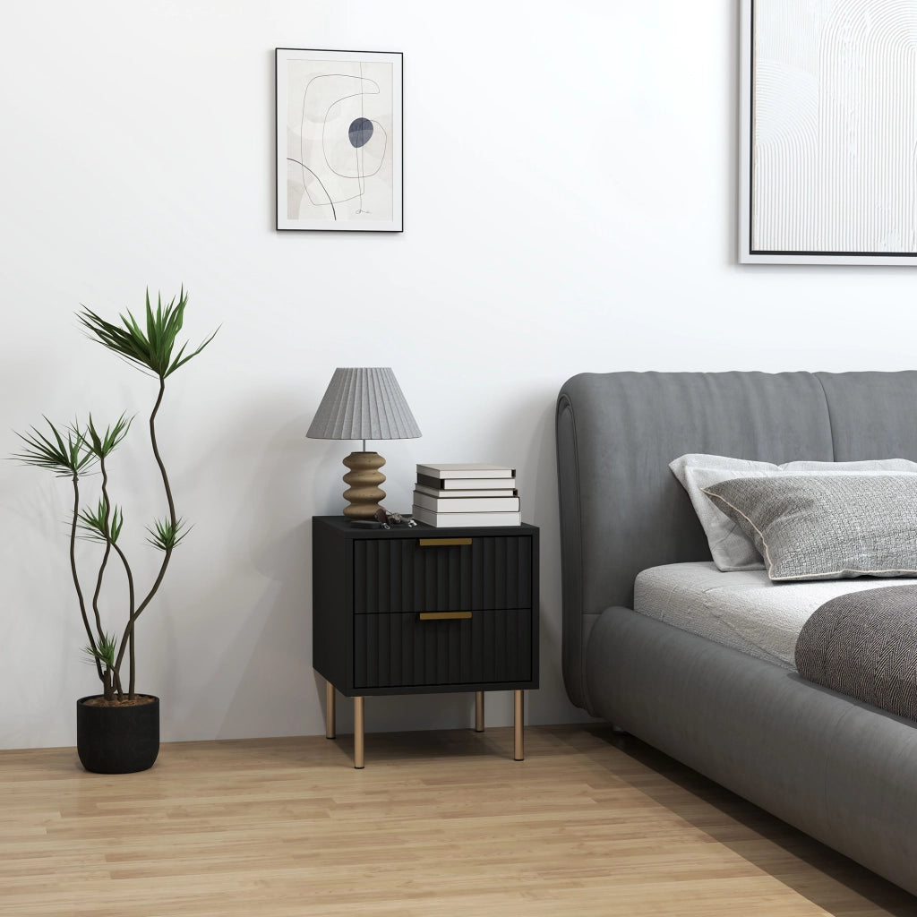 Comodino ¨C Minimal ¨C nero, acciaio, 2 cassetti